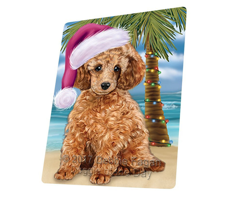 Summertime Happy Holidays Christmas Poodle Dog on Tropical Island Beach Large Refrigerator / Dishwasher Magnet D190