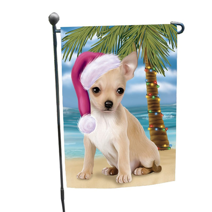 Summertime Happy Holidays Christmas Chihuahua Dog on Tropical Island Beach Garden Flag