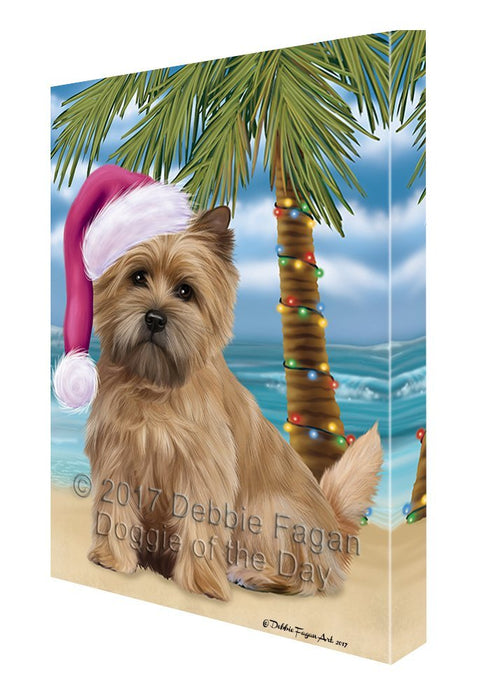 Summertime Happy Holidays Christmas Cairn Terrier Dog on Tropical Island Beach Canvas Wall Art