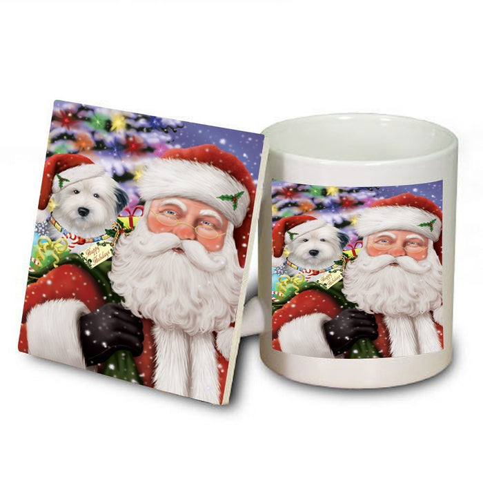 Santa Carrying Old English Sheepdog Presents Christmas Mug and Coaster Set MUC0031