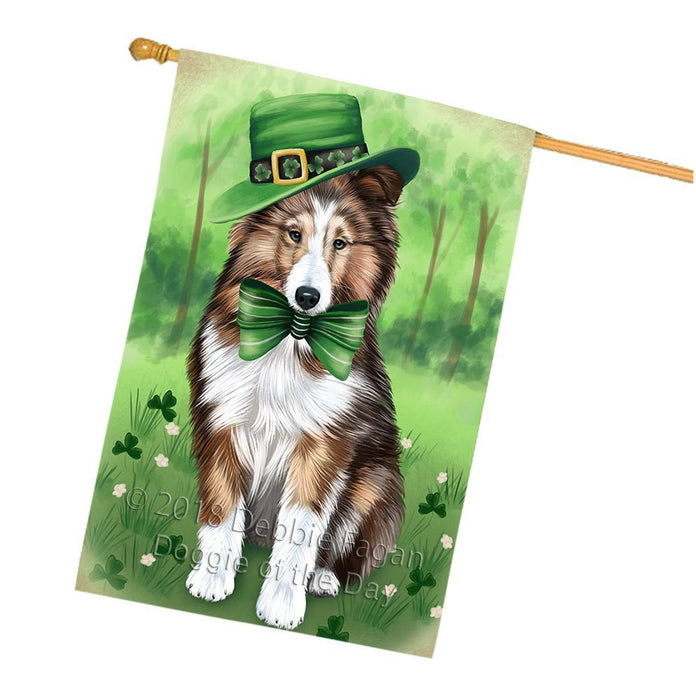 St. Patricks Day Irish Portrait Shetland Sheepdog Dog House Flag FLG49237