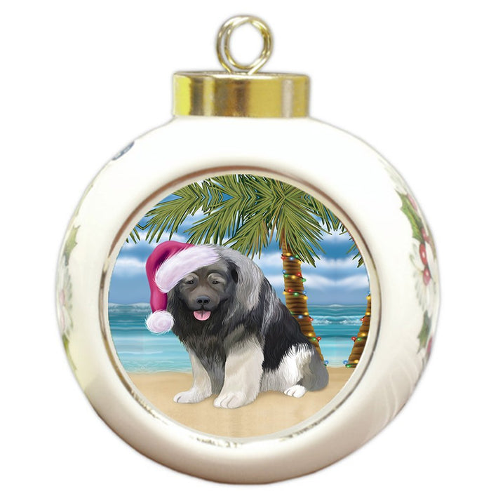 Summertime Caucasian Ovcharka Dog on Beach Christmas Round Ball Ornament POR1093