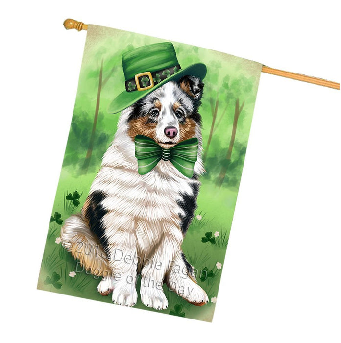 St. Patricks Day Irish Portrait Shetland Sheepdog Dog House Flag FLG49238