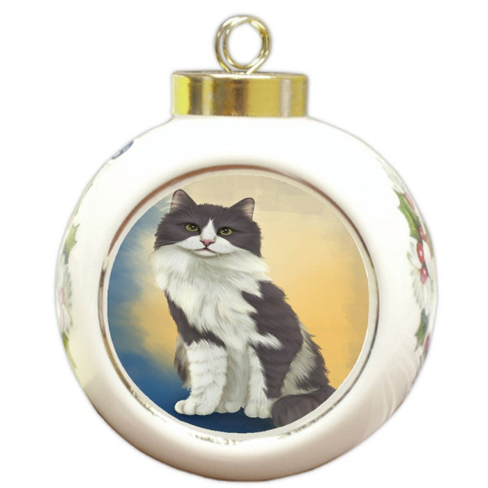 Turkish Angora Cat Round Ceramic Ball Christmas Ornament