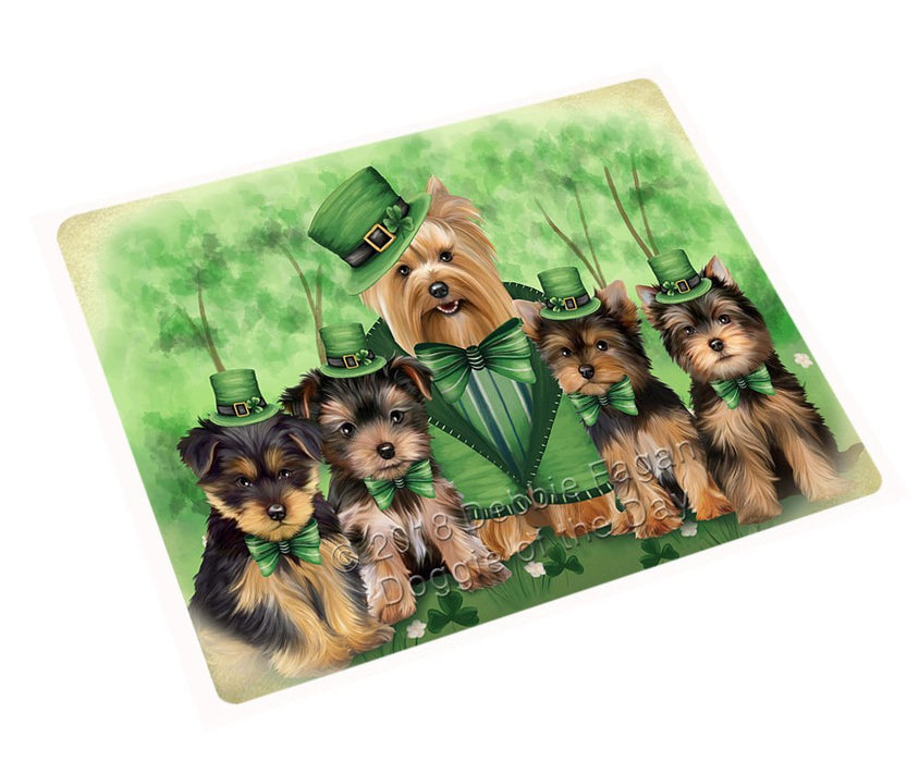 St. Patricks Day Irish Family Portrait Yorkshire Terriers Dog Tempered Cutting Board C51810