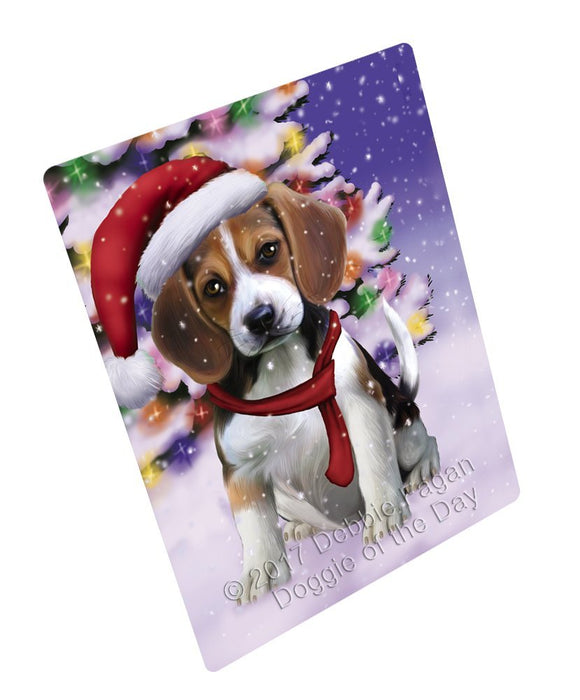 Winterland Wonderland Beagles Puppy Dog In Christmas Holiday Scenic Background Tempered Cutting Board