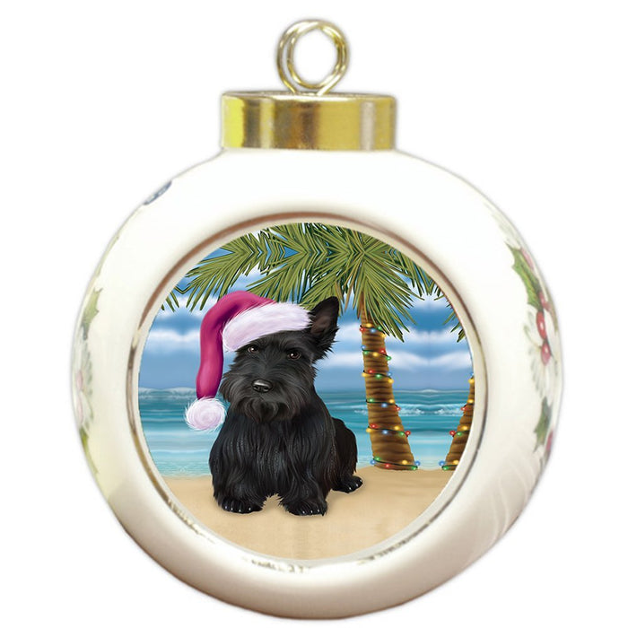 Summertime Scottish Terrier Dog on Beach Christmas Round Ball Ornament POR1031