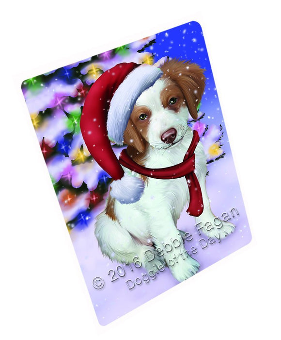 Winterland Wonderland Brittany Spaniel Dog In Christmas Holiday Scenic Background Tempered Cutting Board