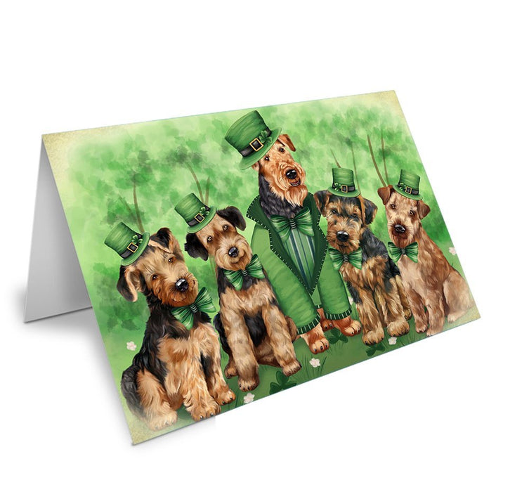 St. Patricks Day Irish Family Portrait Airedale Terriers Dog Handmade Artwork Assorted Pets Greeting Cards and Note Cards with Envelopes for All Occasions and Holiday Seasons GCD49520