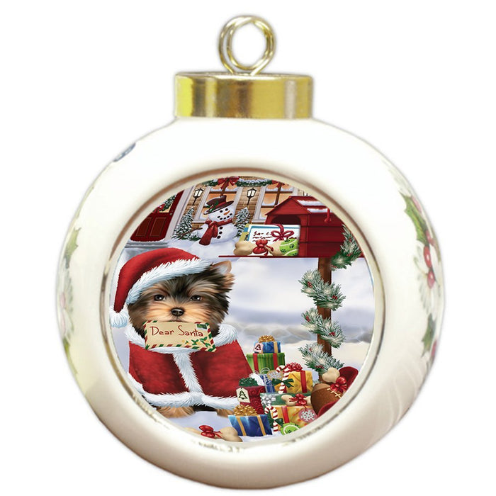 Yorkshire Terriers Dear Santa Letter Christmas Holiday Mailbox Dog Round Ball Ornament