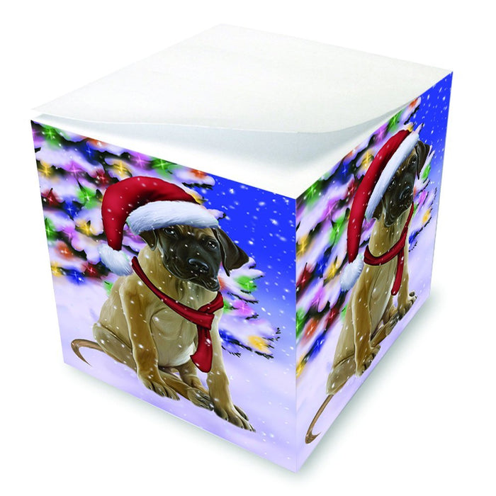 Winterland Wonderland Great Dane Dog In Christmas Holiday Scenic Background Note Cube D664