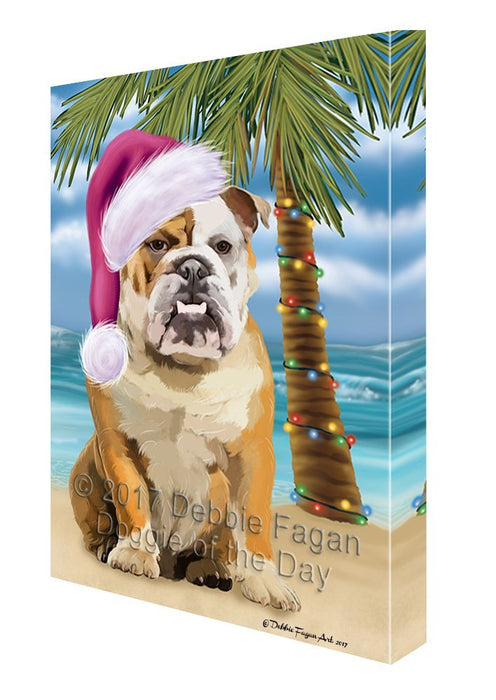 Summertime Happy Holidays Christmas English Bulldog Dog on Tropical Island Beach Canvas Wall Art D107