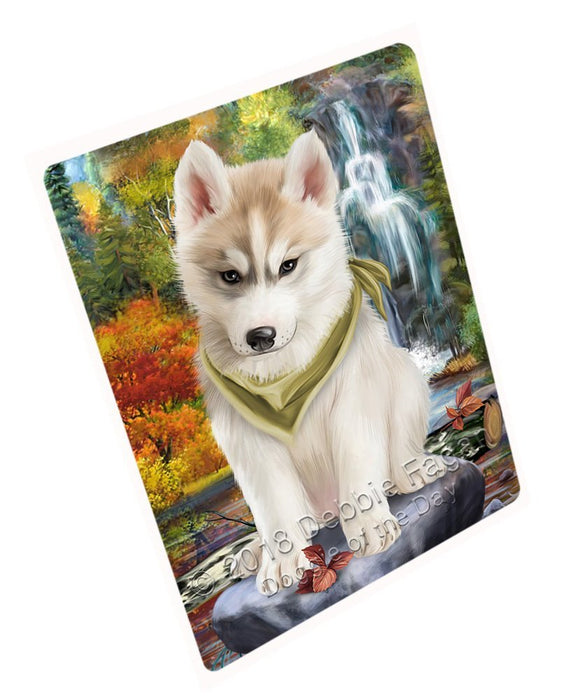 Scenic Waterfall Siberian Husky Dog Tempered Cutting Board C52431