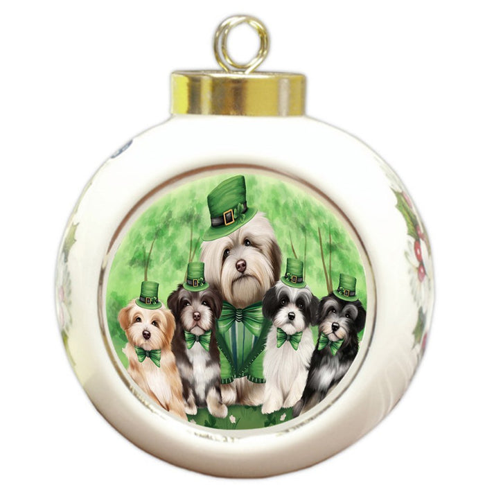 St. Patricks Day Irish Family Portrait Havanese Dogs Round Ball Christmas Ornament RBPOR48816