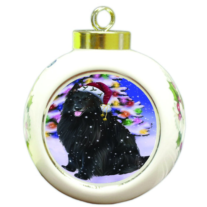 Winterland Wonderland Belgian Shepherds Dog In Christmas Holiday Scenic Background Round Ball Ornament D547