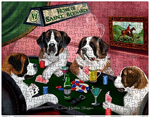 Saint Bernard Dogs Playing Poker 300 Pc. Puzzle with Photo Tin