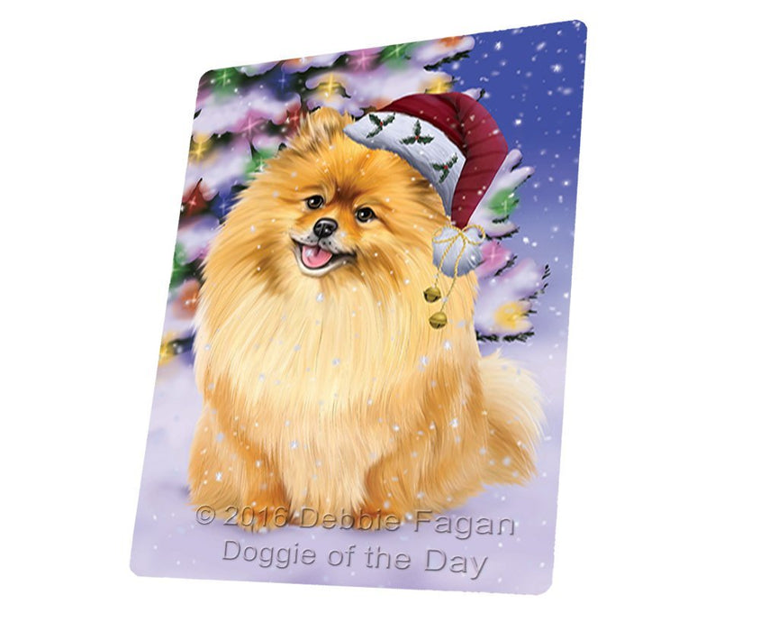 Winterland Wonderland Pomeranians Dog In Christmas Holiday Scenic Background Large Refrigerator / Dishwasher Magnet