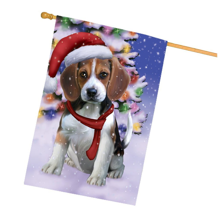 Winterland Wonderland Beagles Dog In Christmas Holiday Scenic Background House Flag