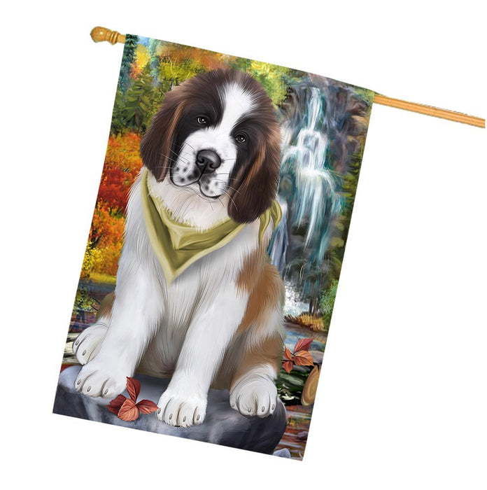 Scenic Waterfall Saint Bernard Dog House Flag FLGA49450