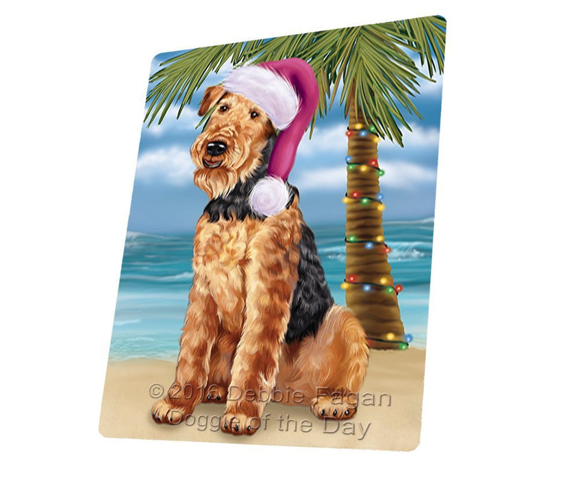 Summertime Happy Holidays Christmas Airedale Dog On Tropical Island Beach Magnet Mini (3.5" x 2")