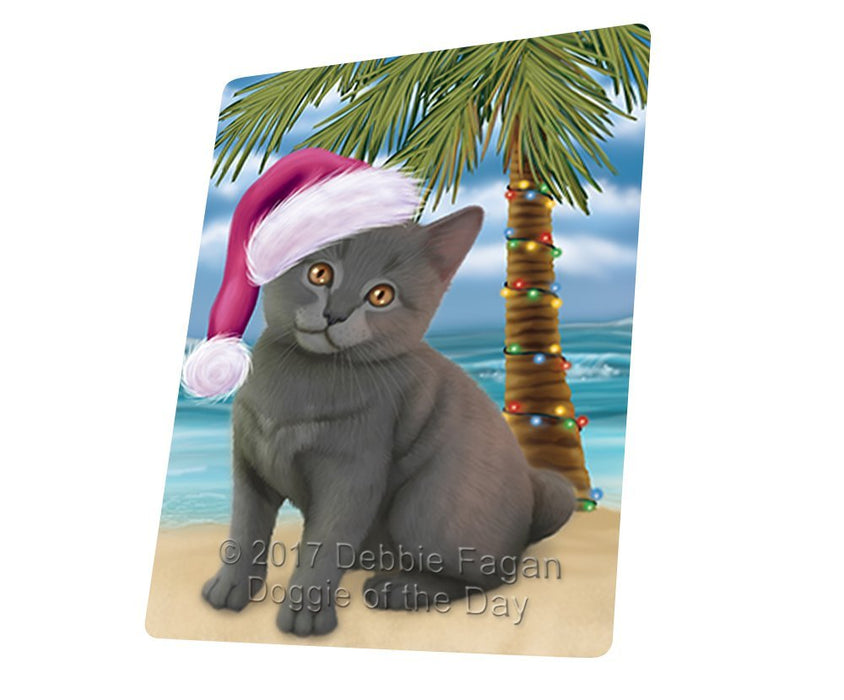 Summertime Happy Holidays Christmas Chartreux Kitten Cat on Tropical Island Beach Large Refrigerator / Dishwasher Magnet D166