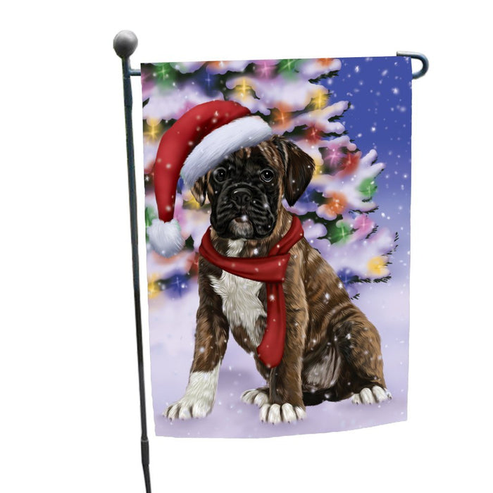 Winterland Wonderland Boxers Dog In Christmas Holiday Scenic Background Garden Flag