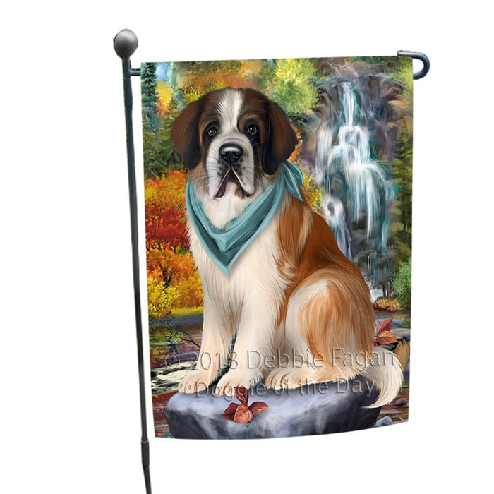 Scenic Waterfall Saint Bernard Dog Garden Flag GFLG49316