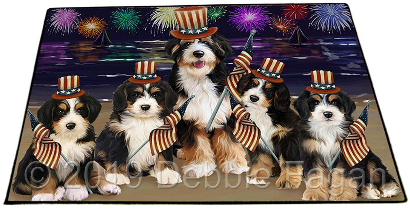 4th of July Independence Day Firework Bernedoodles Dog Floormat FLMS49986