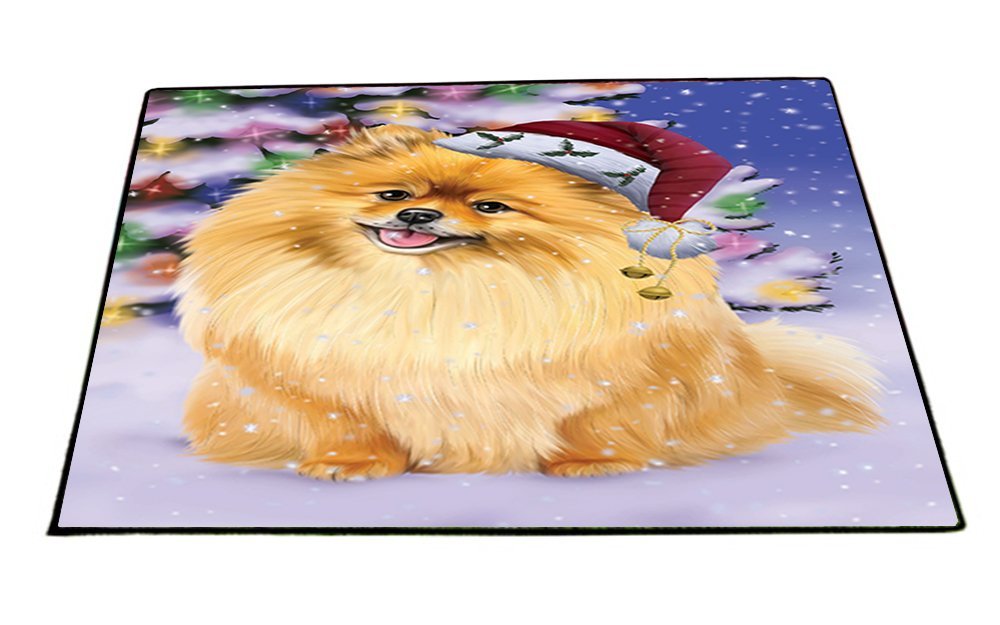 Winterland Wonderland Pomeranians Dog In Christmas Holiday Scenic Background Indoor/Outdoor Floormat