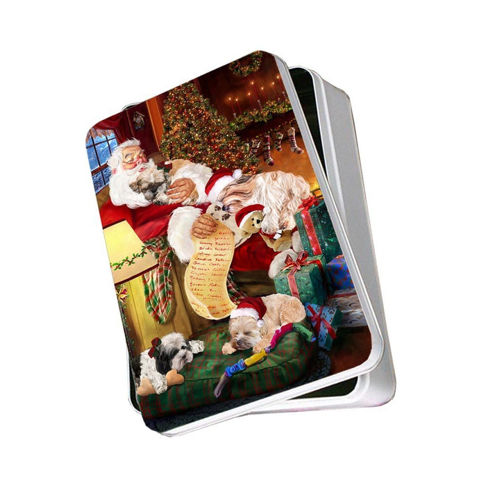 Shih Tzu Dog with Puppies Sleeping with Santa Photo Tin