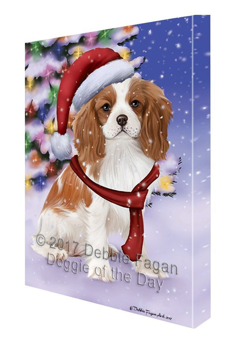 Winterland Wonderland Cavalier King Charles Spaniel Dog In Christmas Holiday Scenic Background Canvas Wall Art