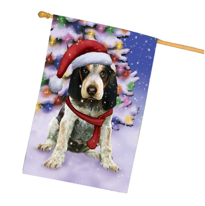 Winterland Wonderland Bluetick Coonhound Puppy Dog In Christmas Holiday Scenic Background House Flag