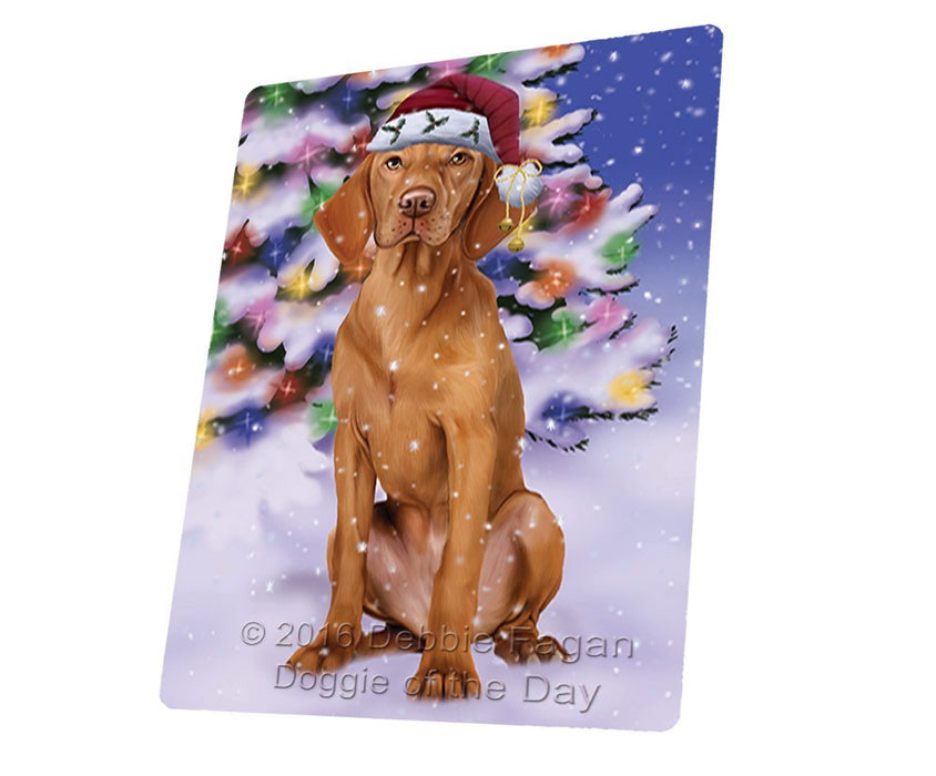 Winterland Wonderland Vizsla Dog In Christmas Holiday Scenic Background Large Refrigerator / Dishwasher Magnet