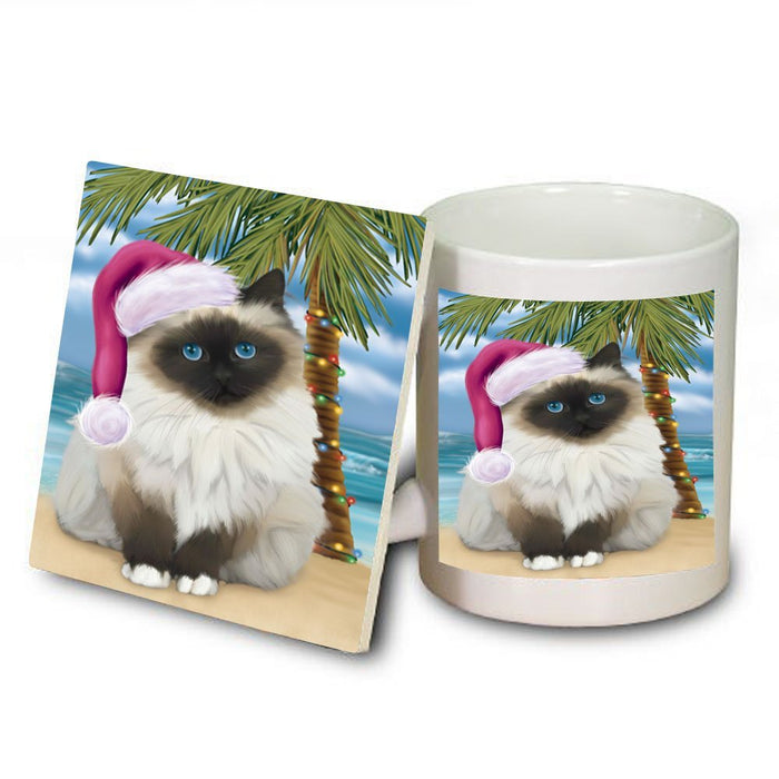 Summertime Birman Cat on Beach Christmas Mug and Coaster Set MUC0736