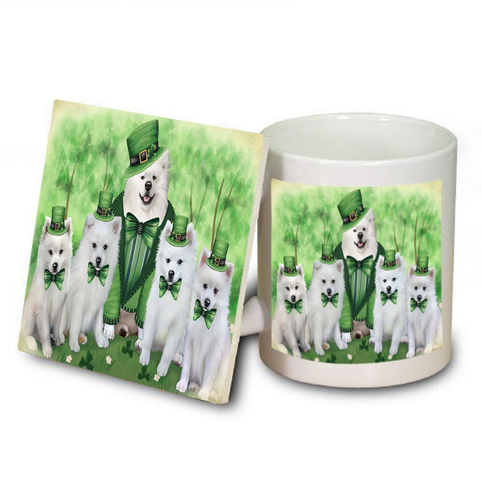 St. Patricks Day Irish Family Portrait American Eskimos Dog Mug and Coaster Set MUC48443