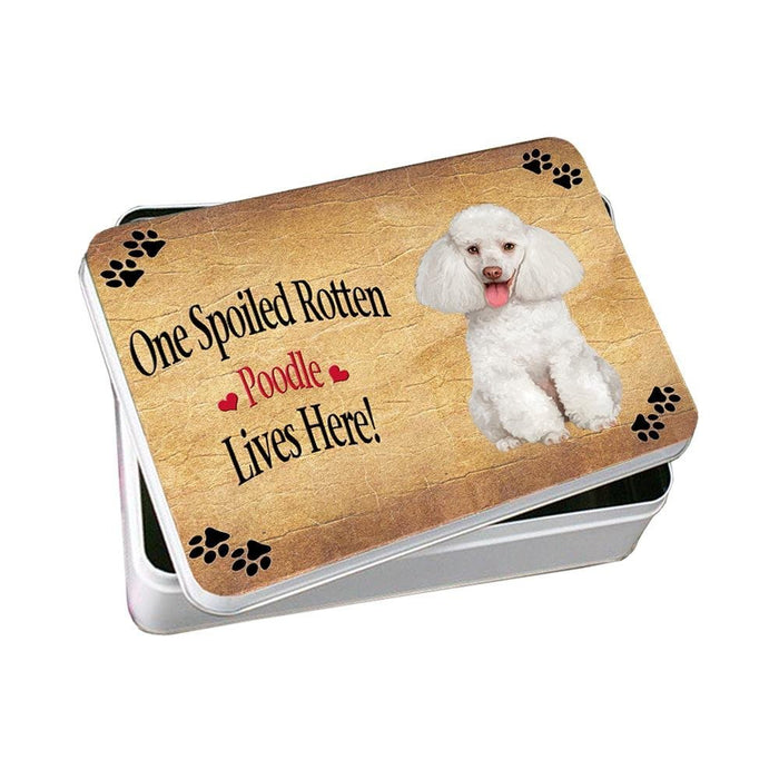 White Poodle Spoiled Rotten Dog Photo Storage Tin