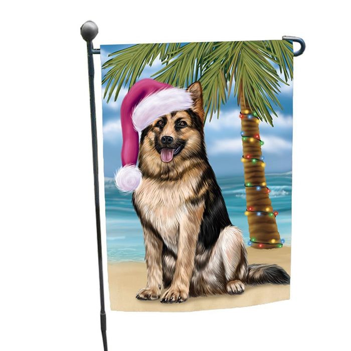 Summertime Happy Holidays Christmas German Shepherd Dog on Tropical Island Beach Garden Flag