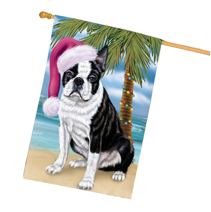 Summertime Happy Holidays Christmas Boston Terriers Dog on Tropical Island Beach House Flag