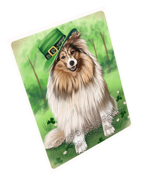 St. Patricks Day Irish Portrait Shetland Sheepdog Dog Tempered Cutting Board C51675