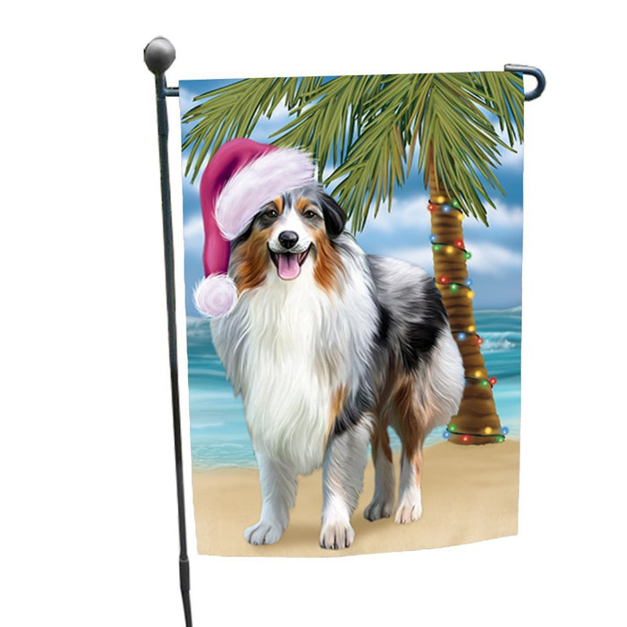 Summertime Christmas Happy Holidays Australian Shepherd Dog on Beach Garden Flag FLG306