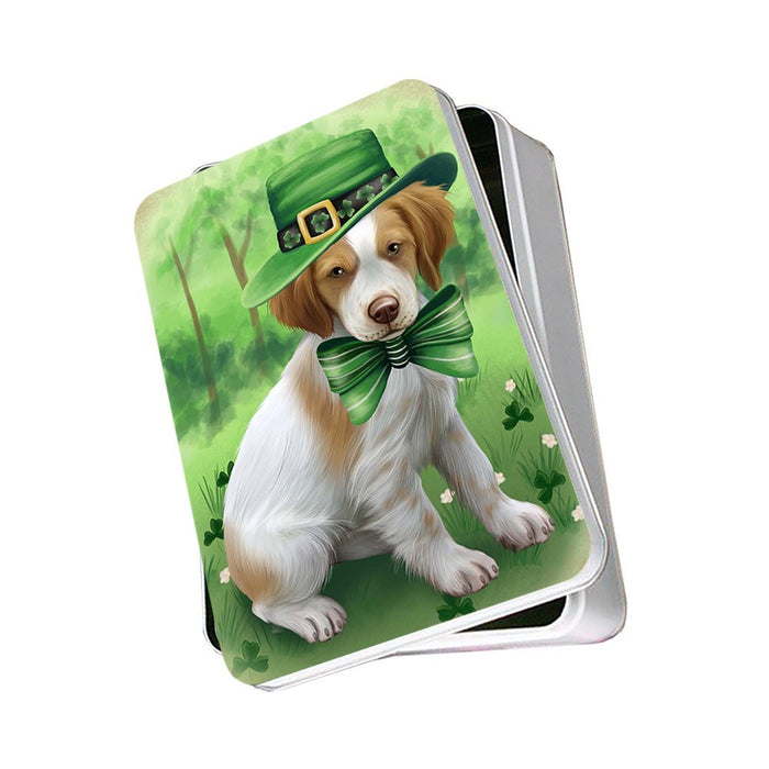 St. Patricks Day Irish Portrait Brittany Spaniel Dog Photo Storage Tin PITN48744