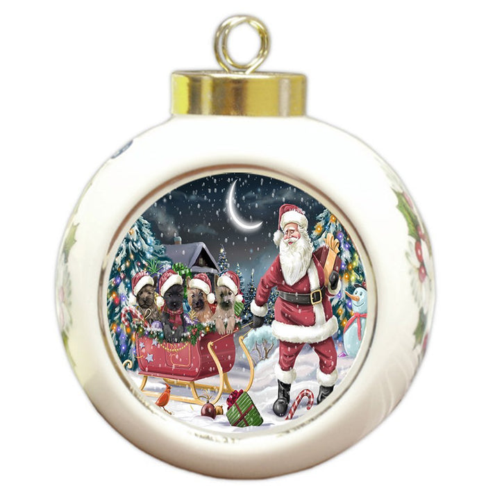 Santa Sled Dogs Cairn Terrier Christmas Round Ball Ornament POR980
