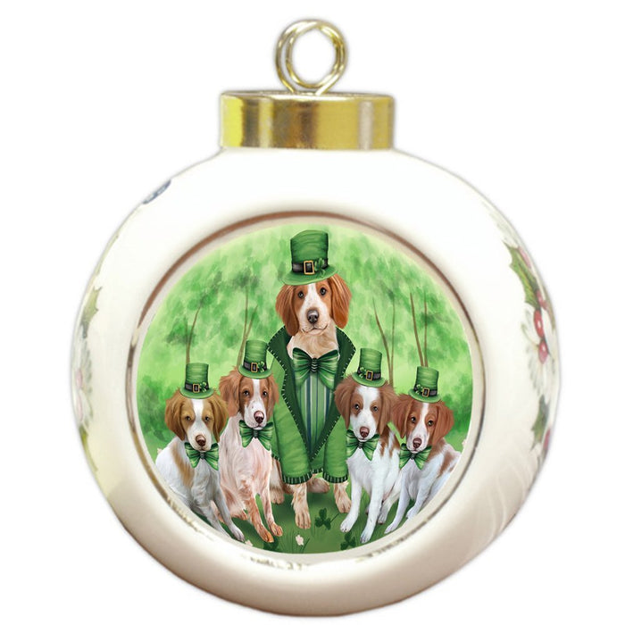 St. Patricks Day Irish Family Portrait Brittany Spaniels Dog Round Ball Christmas Ornament RBPOR48743