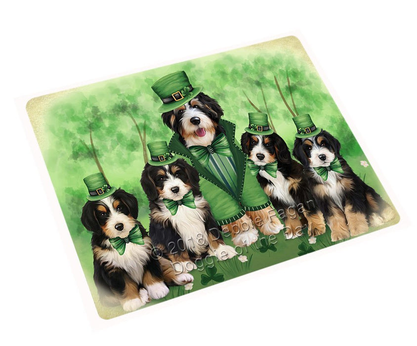 St. Patricks Day Irish Family Portrait Bernedoodles Dog Tempered Cutting Board C51453
