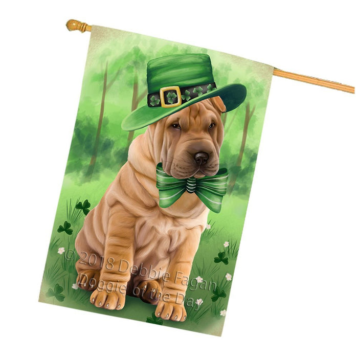 St. Patricks Day Irish Portrait Shar Pei Dog House Flag FLG49230