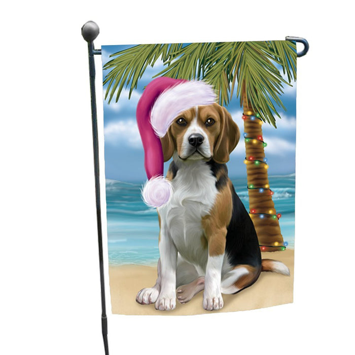 Summertime Happy Holidays Christmas Beagles Dog on Tropical Island Beach Garden Flag