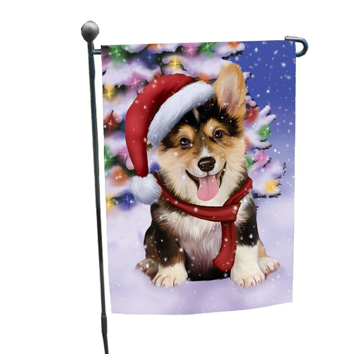 Winterland Wonderland Corgis Puppy Dog In Christmas Holiday Scenic Background Garden Flag