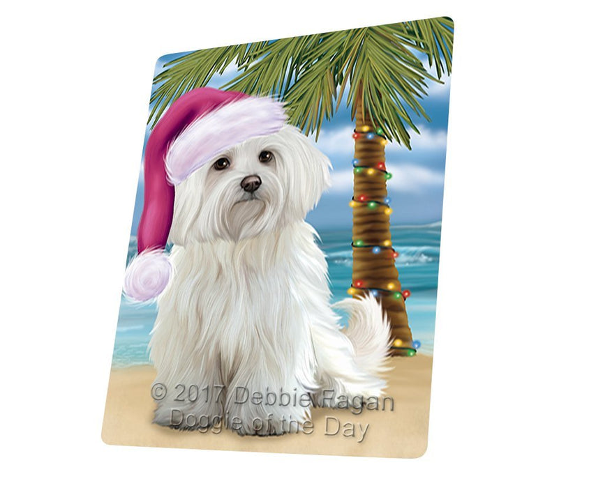 Summertime Happy Holidays Christmas Maltese Dog on Tropical Island Beach Large Refrigerator / Dishwasher Magnet D187