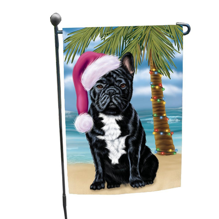 Summertime Happy Holidays Christmas French Bulldogs Dog on Tropical Island Beach Garden Flag