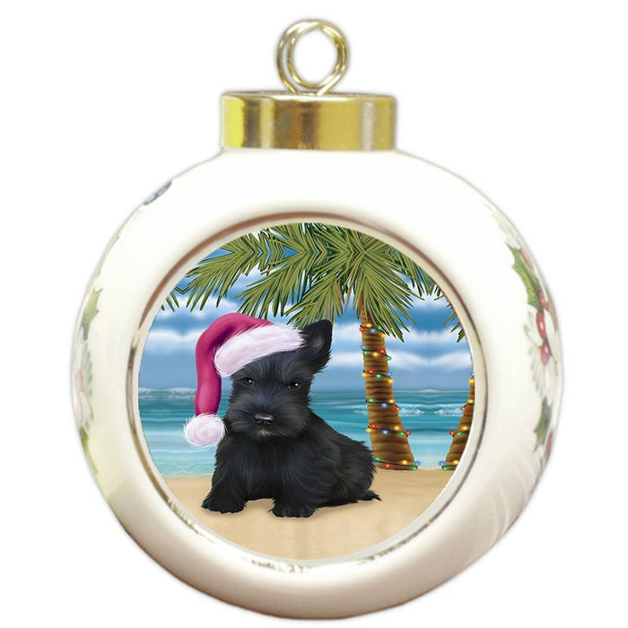 Summertime Scottish Terrier Dog on Beach Christmas Round Ball Ornament POR1030